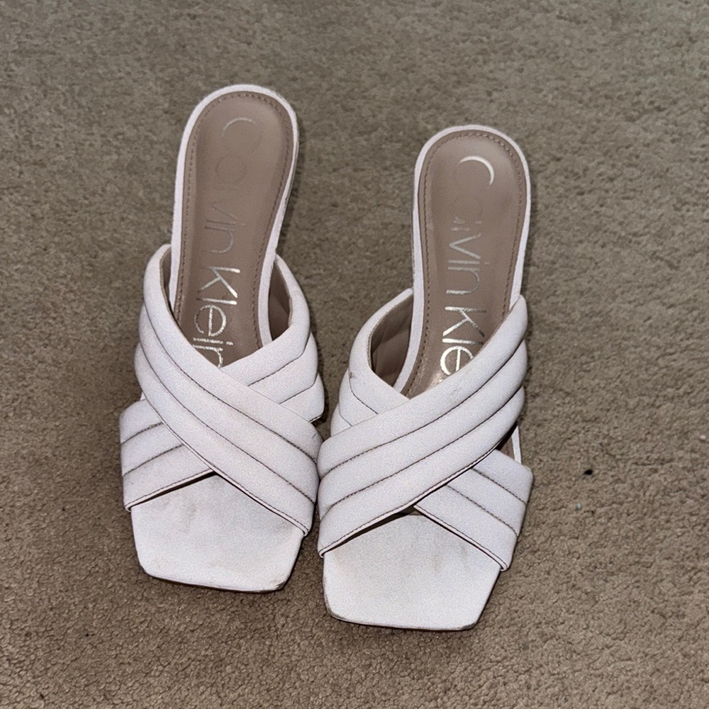 Calvin Klein White Mules with Criss-Cross Design